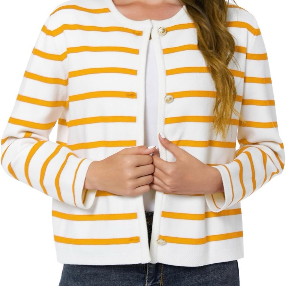 Latahuo - Yellow and White Striped Cardigan - Picture 3 of 3